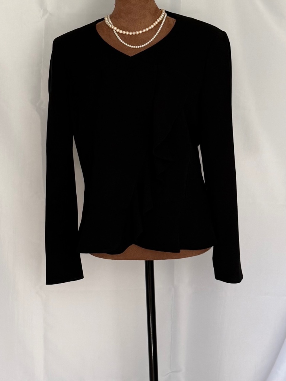 Lafayette 148 NY Asymmetrical Ruffle Front Collarless Blazer Black Size 4